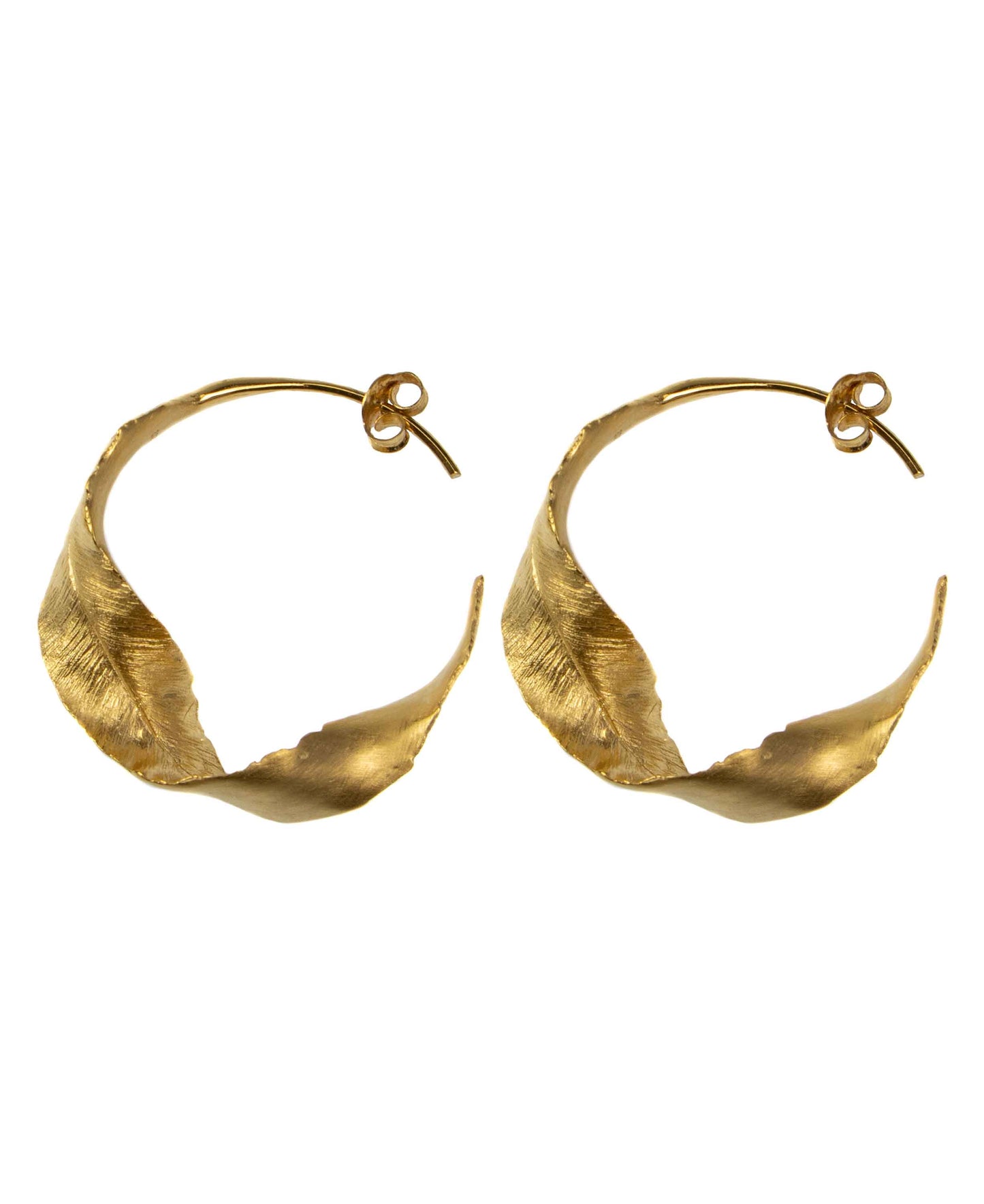 Twisted leaf earrings — gold, silver earrings in gold-plated 925 sterling silver