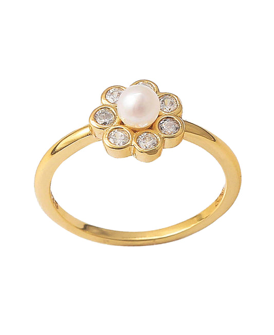 Aya flower ring in  — ring in gold-plated 925 sterling silver, freshwater pearls