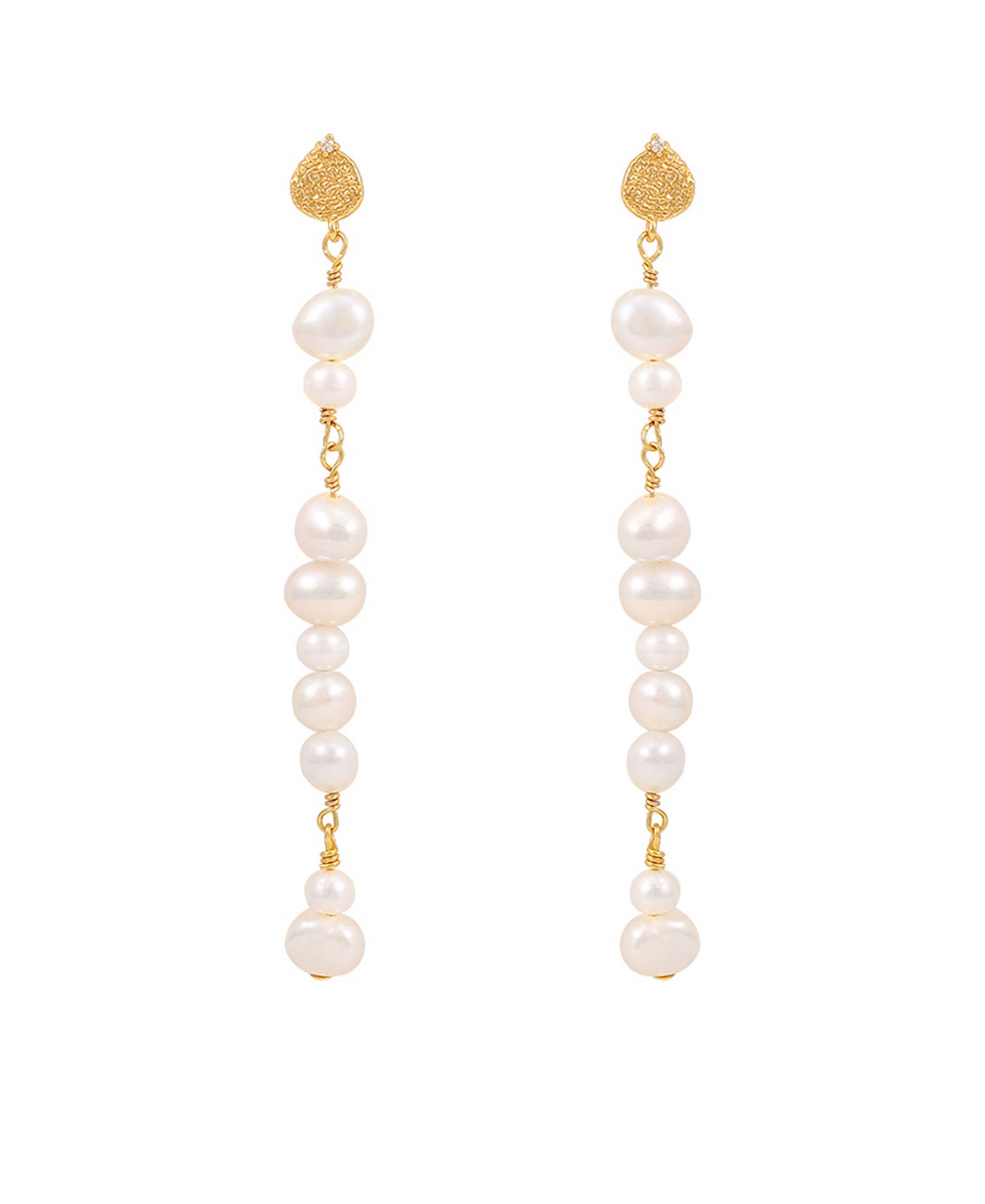 Josephine long earrings — gold, silver, pearl earrings in 18k gold-plated 925 sterling silver, freshwater pearls