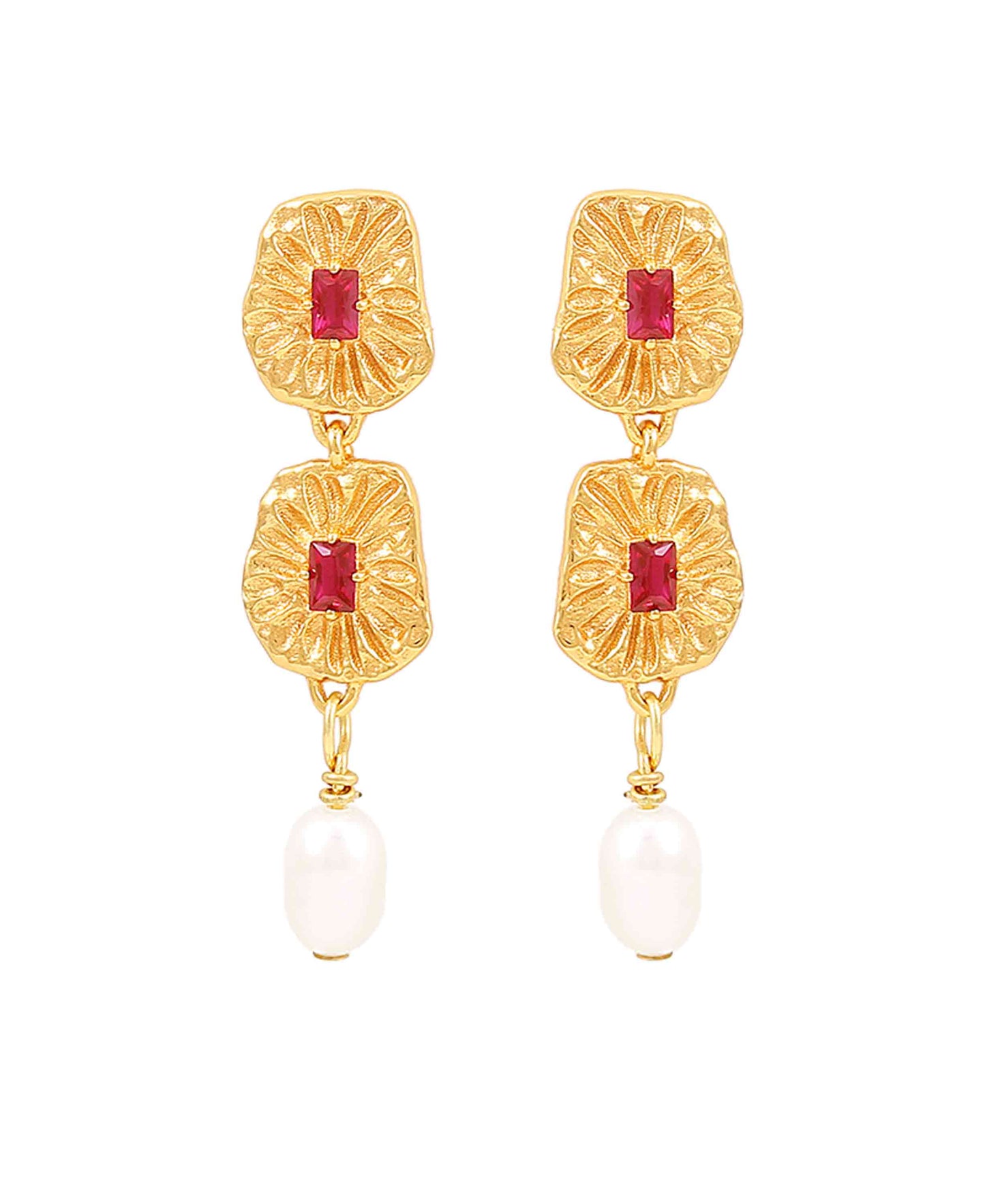Nola big earrings — gold, silver, pearl earrings in 18k gold-plated 925 sterling silver, freshwater pearls