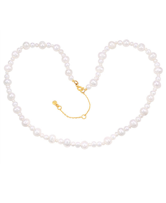 Josephine necklace — gold, silver, pearl necklace in 18k gold-plated 925 sterling silver, freshwater pearls