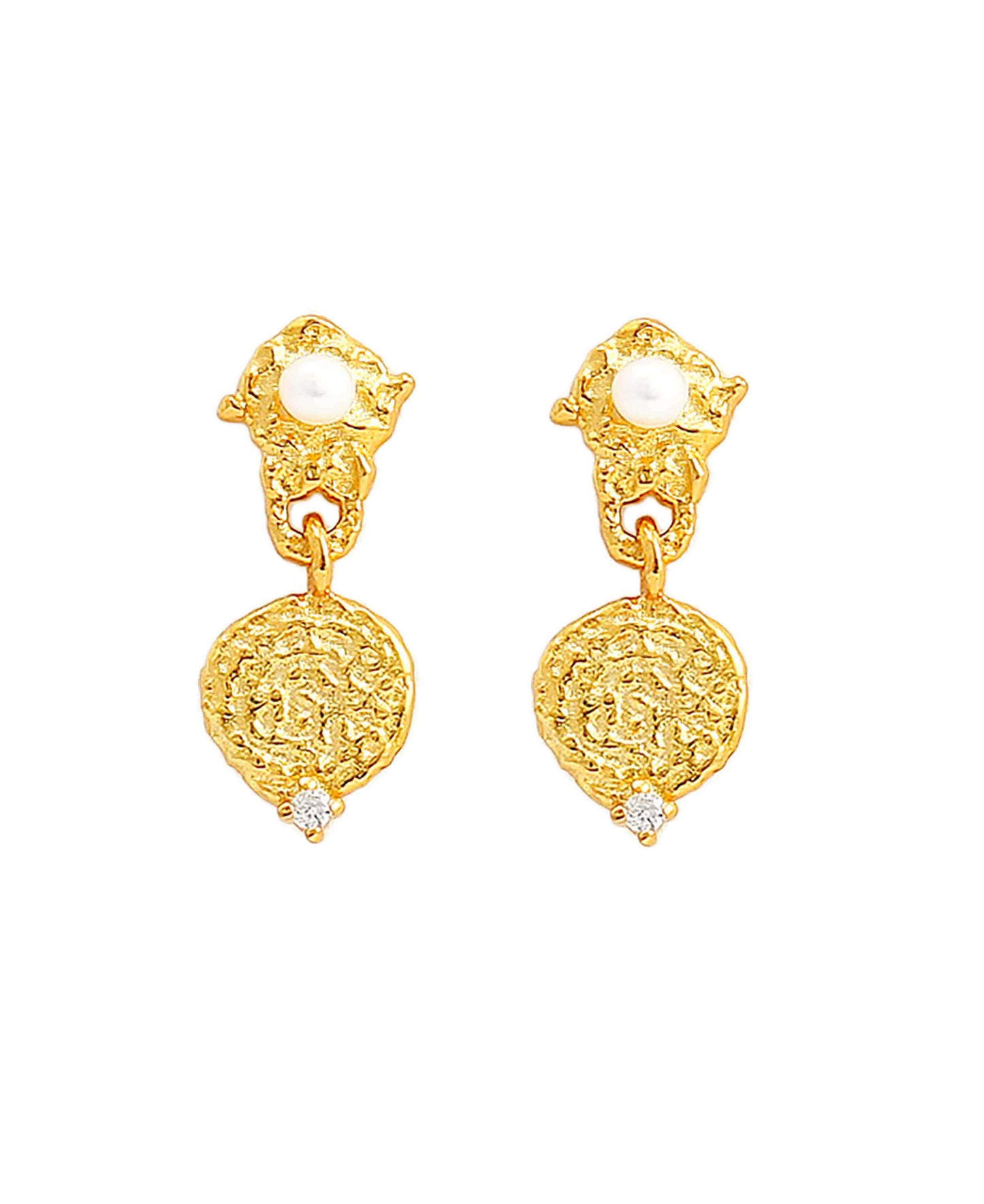 Josephine pearl earrings — gold, silver, pearl earrings in 18k gold-plated 925 sterling silver, freshwater pearls
