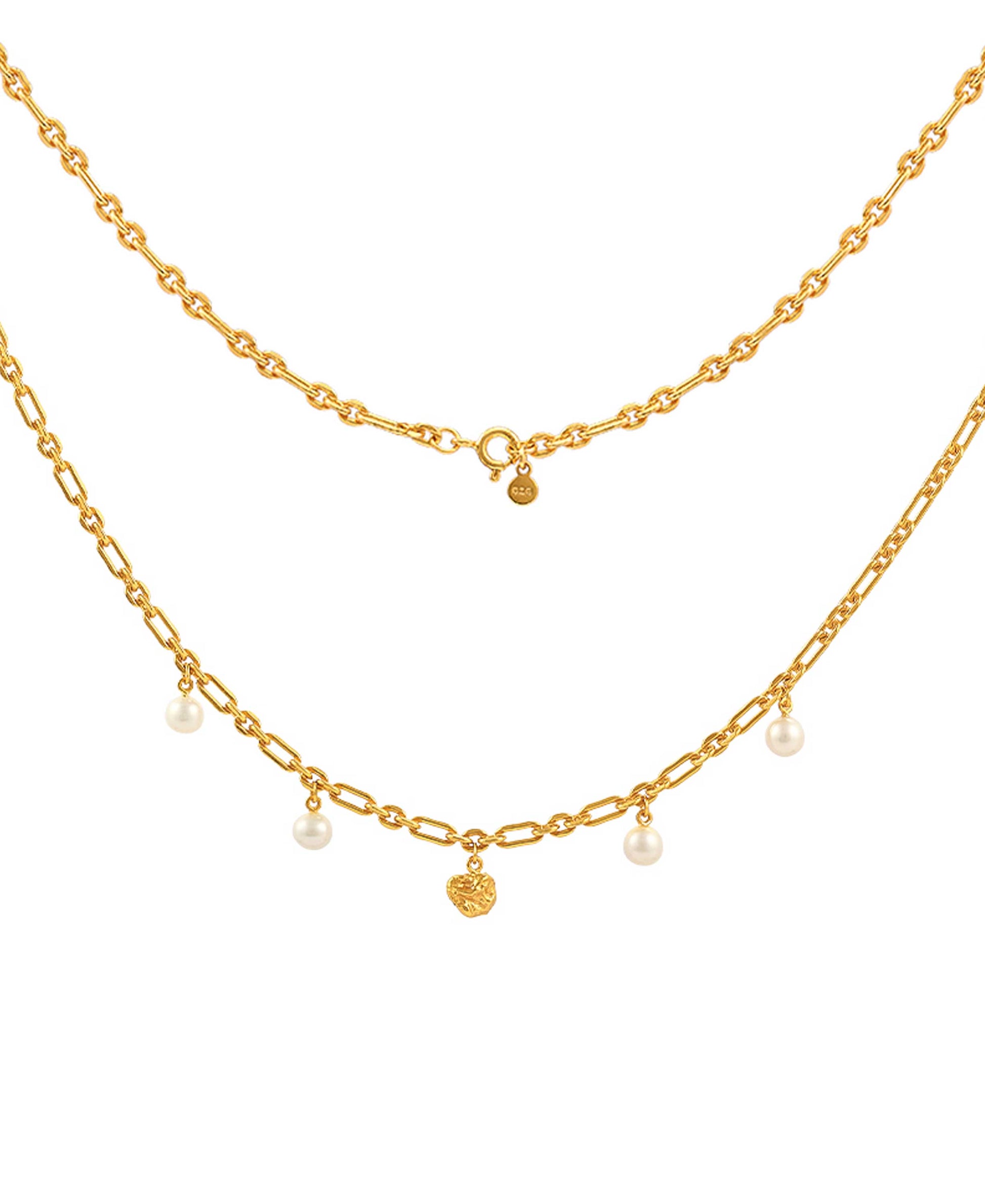 Lainey necklace — gold, silver, pearl necklace in gold-plated 925 sterling silver, freshwater pearls