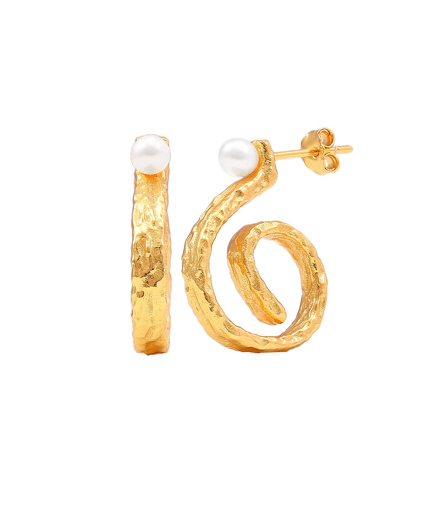 Lainey spiral earrings in  — earrings in gold-plated 925 sterling silver, freshwater pearls
