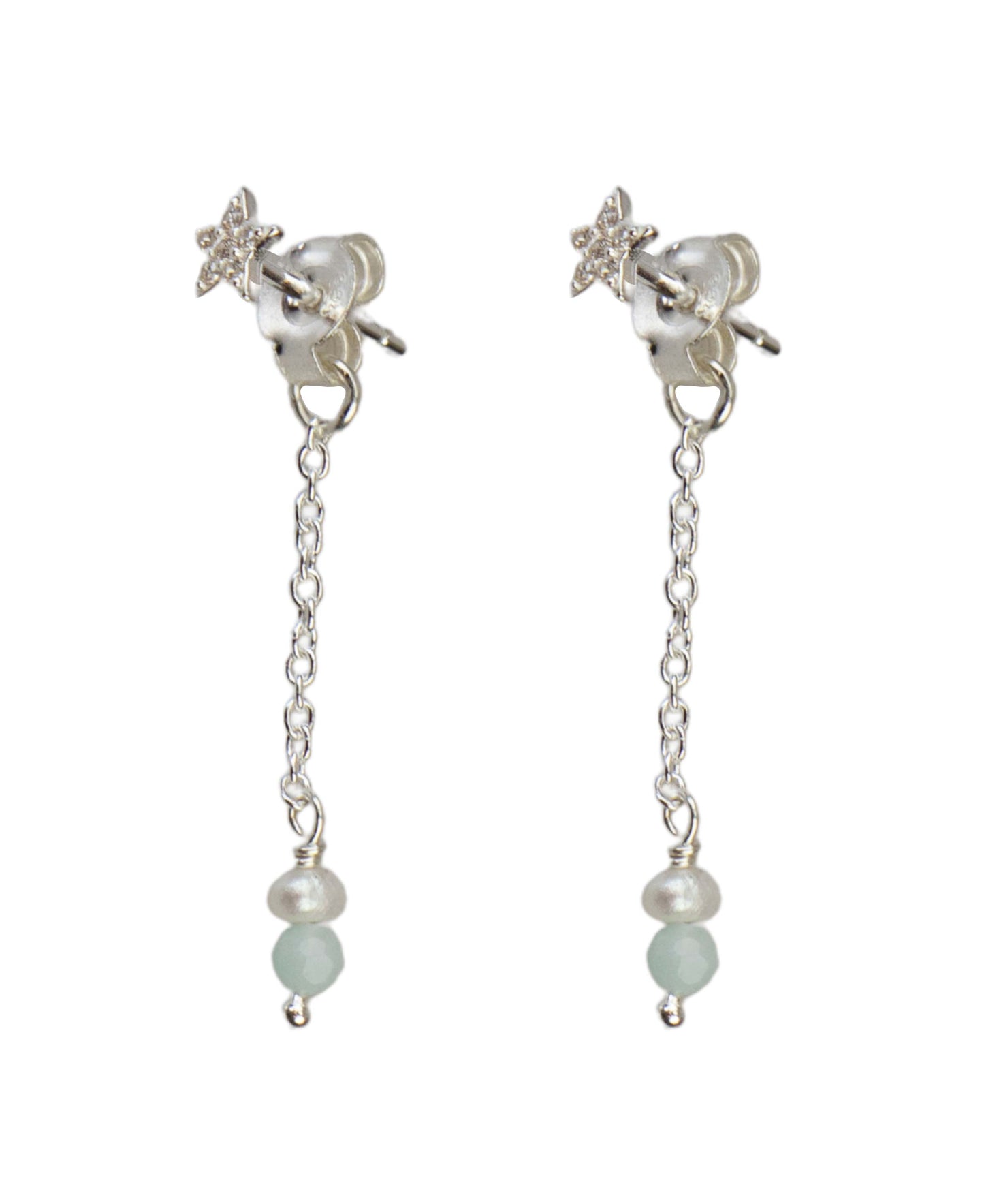 Sonja star earrings — silver, pearl earrings in 925 sterling silver, freshwater pearls