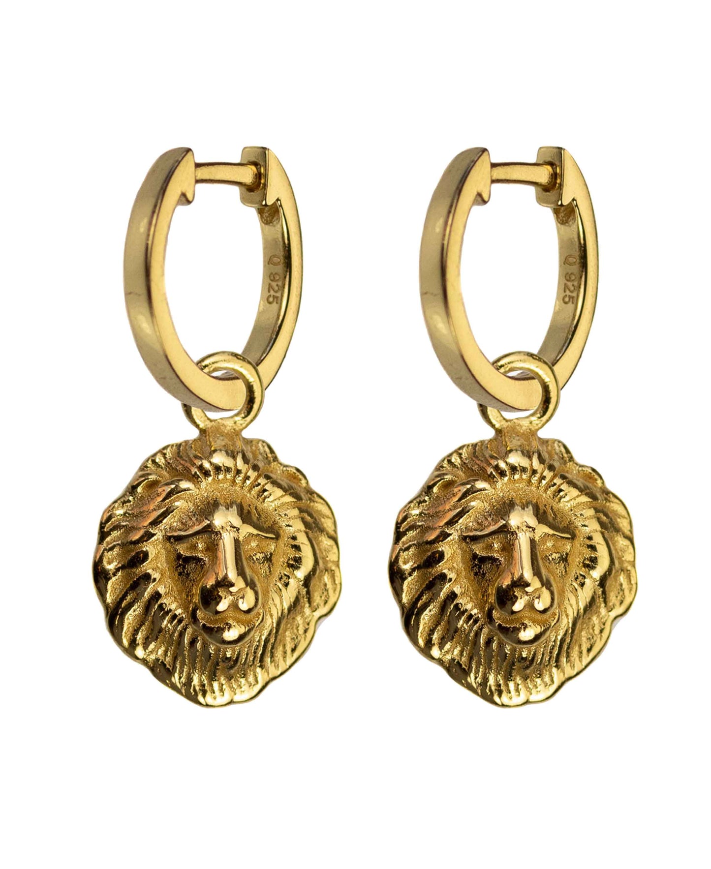 Lions head earrings — gold, silver earrings in gold-plated 925 sterling silver