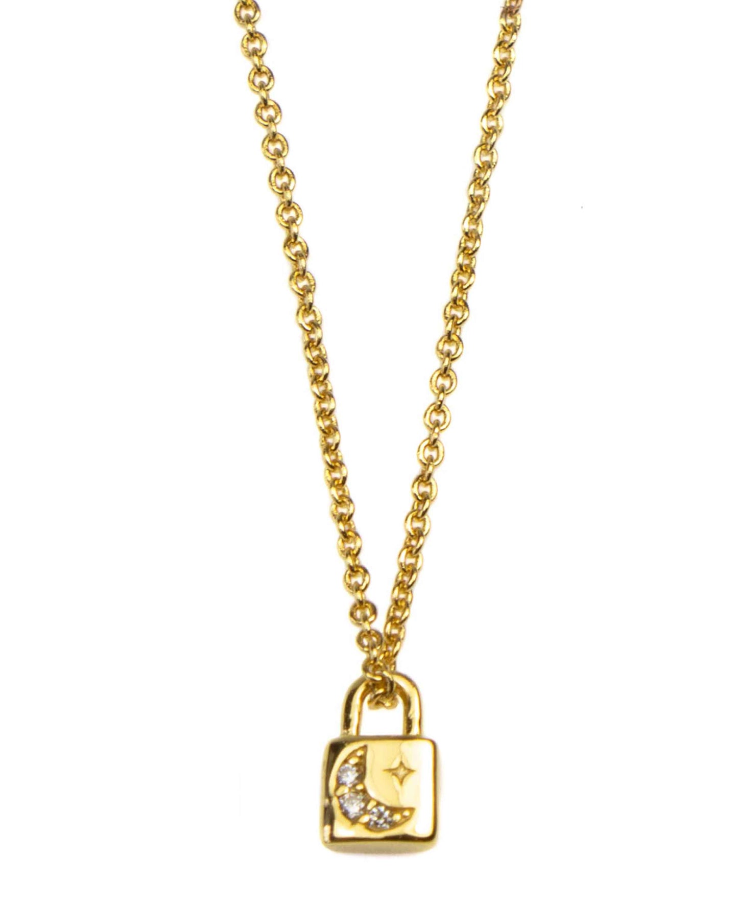 Moon & star lock necklace — gold, silver necklace in 18k gold-plated 925 sterling silver