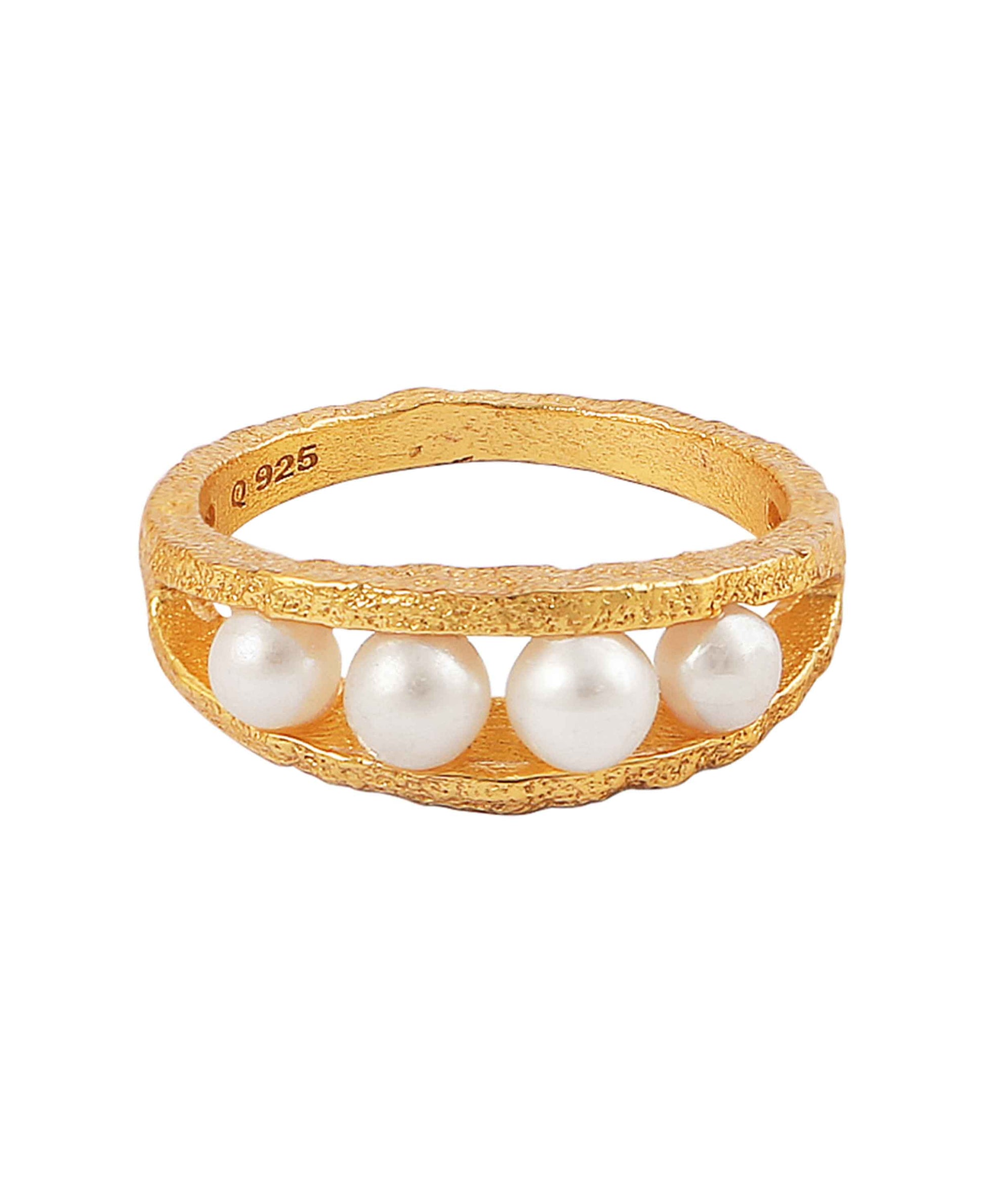 Keyla ring — gold, silver ring in 18k gold-plated 925 sterling silver, freshwater pearls