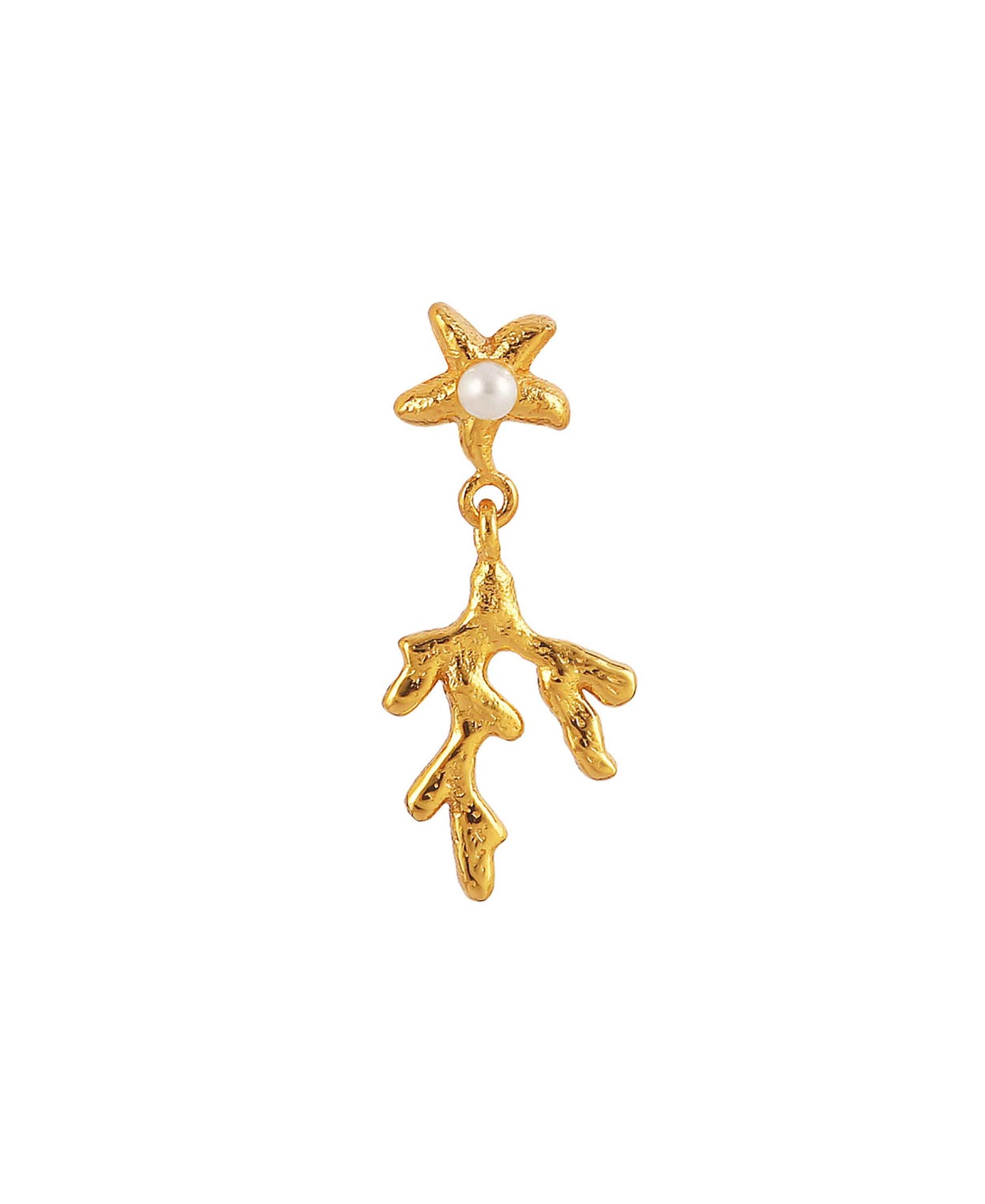 Mini coral leaf earrings in — earrings in gold-plated 925 sterling silver, freshwater pearls