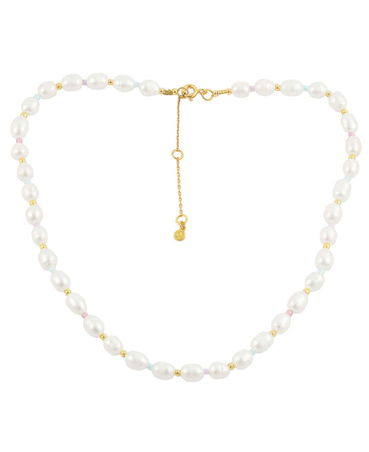 Pastel pearl necklace — gold, silver, pearl necklace in 18k gold-plated 925 sterling silver
