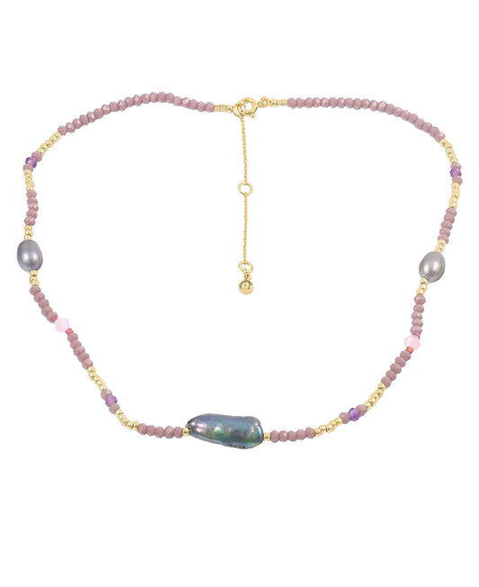 Purple Sia necklace — gold, silver, purple necklace in gold-plated 925 sterling silver, freshwater pearls