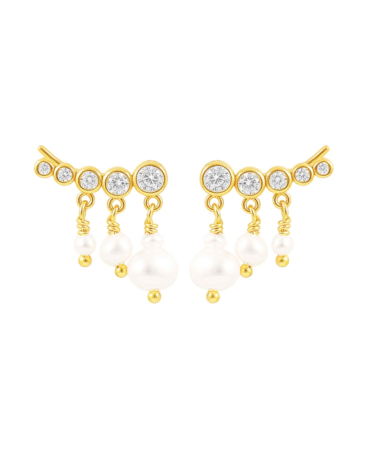 River pearl earrings — gold, silver, pearl earrings in 18k gold-plated 925 sterling silver, freshwater pearls
