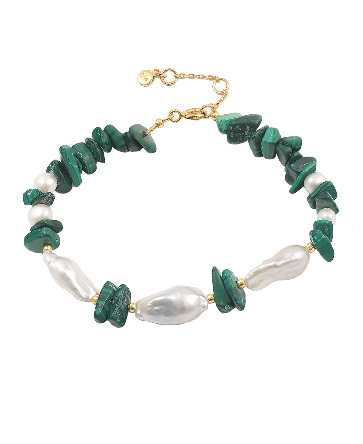 Green Ellie bracelet — gold, silver, pearl bracelet in gold-plated 925 sterling silver, freshwater pearls