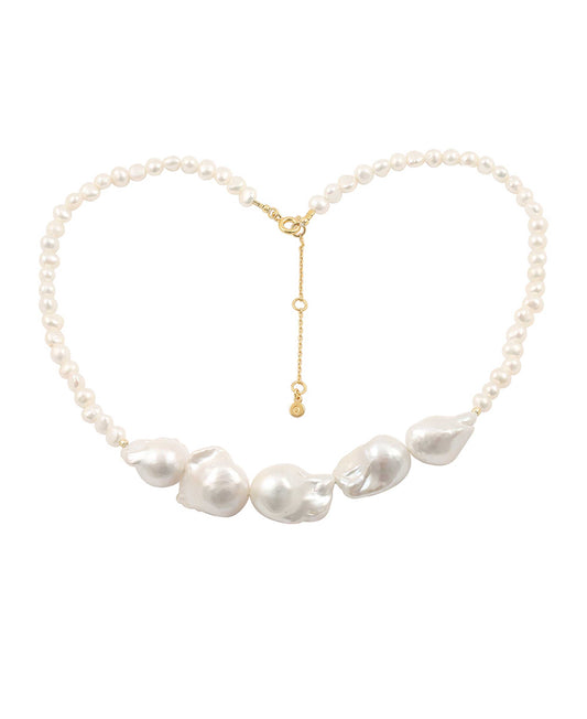 Saga necklace — gold, silver, pearl necklace in gold-plated 925 sterling silver, freshwater pearls