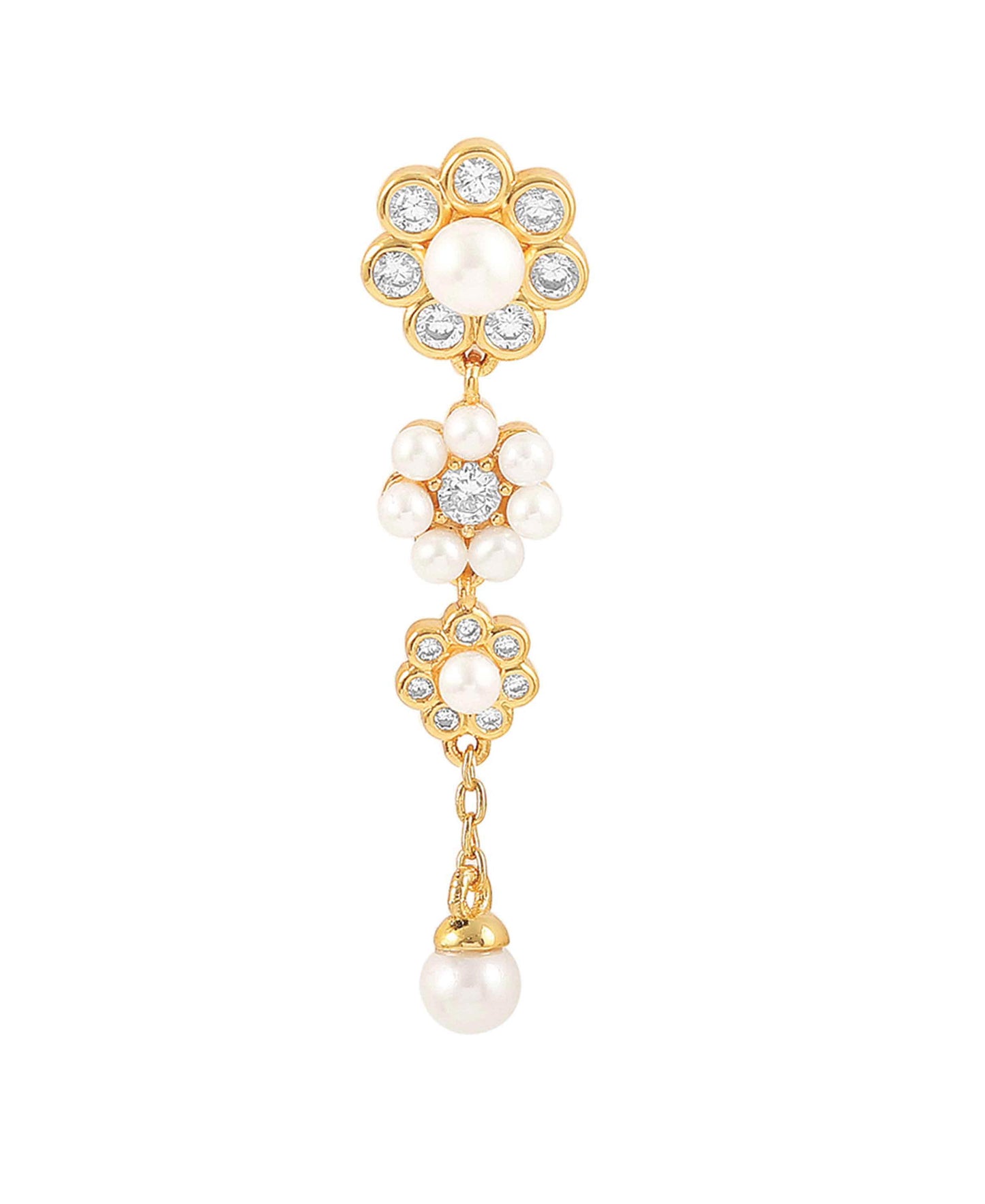 Aya tripple flower earrings in — earrings in gold-plated 925 sterling silver, freshwater pearls