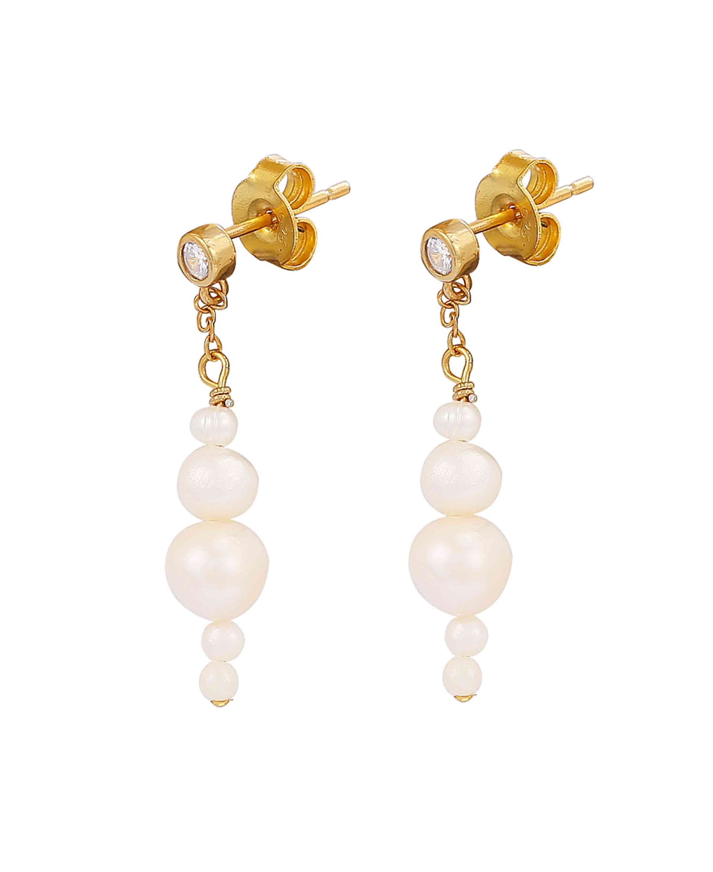 Esther earrings — gold, silver, pearl earrings in 18k gold-plated 925 sterling silver, freshwater pearls