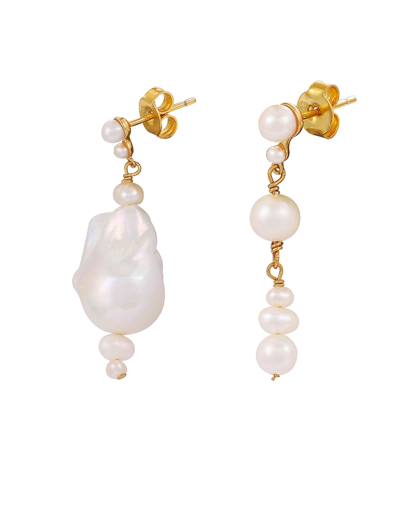 Thea earrings — gold, silver, pearl earrings in 18k gold-plated 925 sterling silver, freshwater pearls