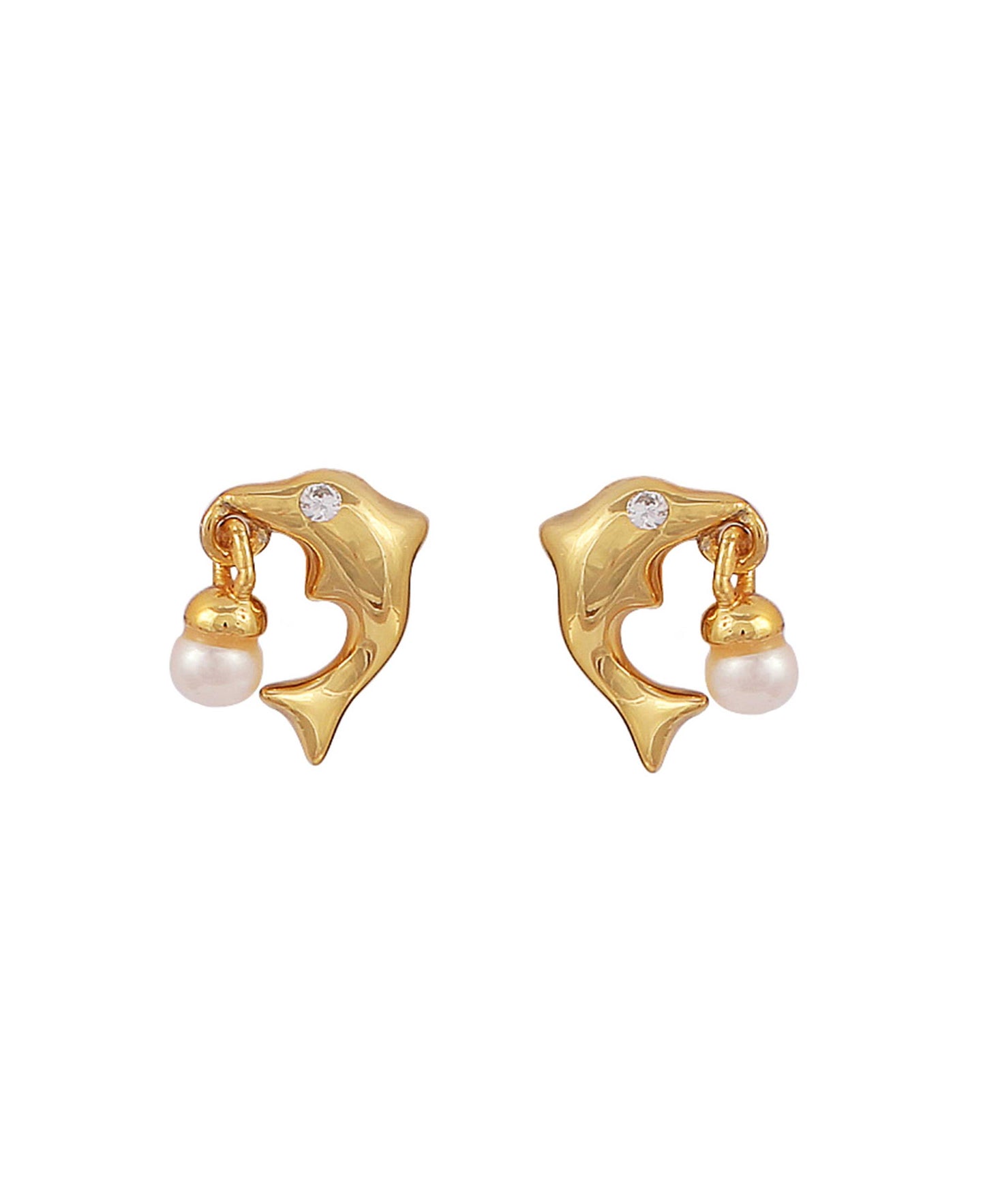 Olga ear studs — gold, silver, pearl earrings in 18k gold-plated 925 sterling silver, freshwater pearls