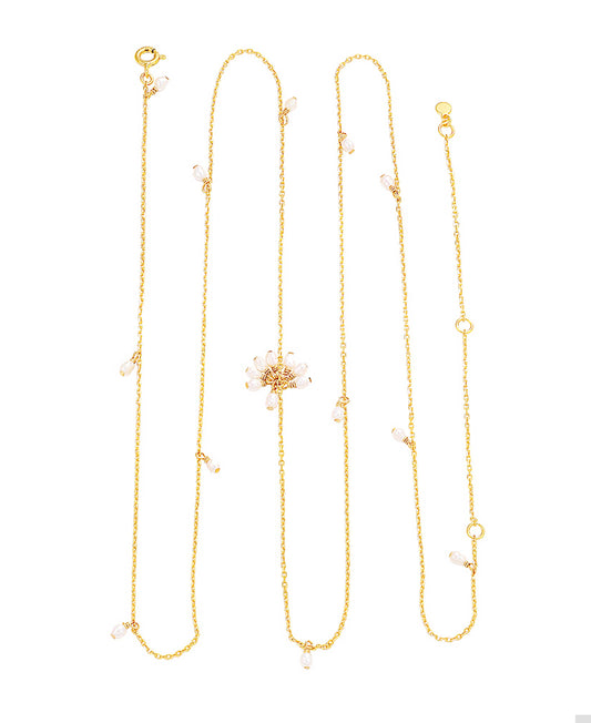 Selma long necklace — gold, silver, pearl necklace in 18k gold-plated 925 sterling silver, freshwater pearls