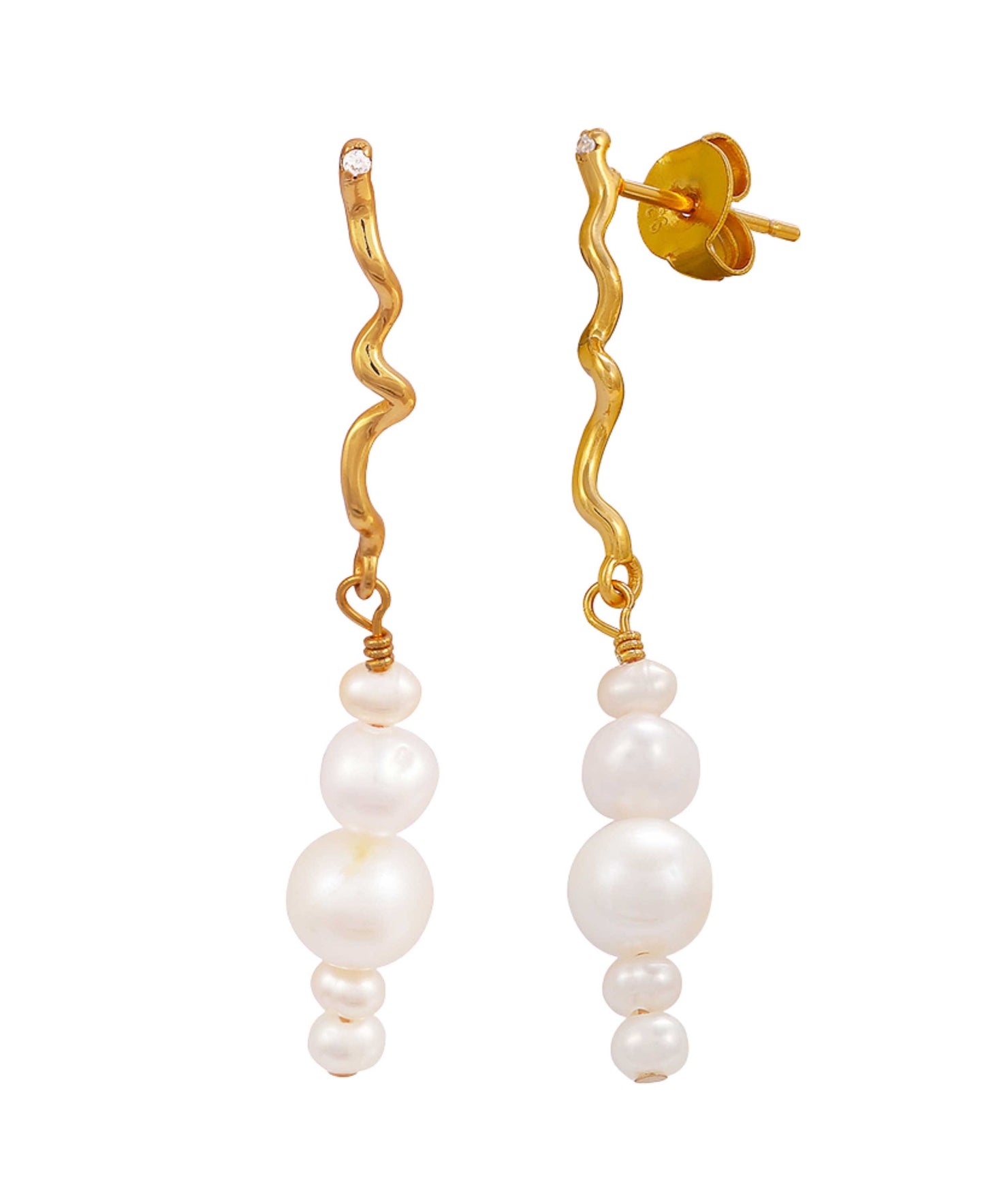 Twisted Esther earrings — gold, silver, pearl earrings in 18k gold-plated 925 sterling silver, freshwater pearls