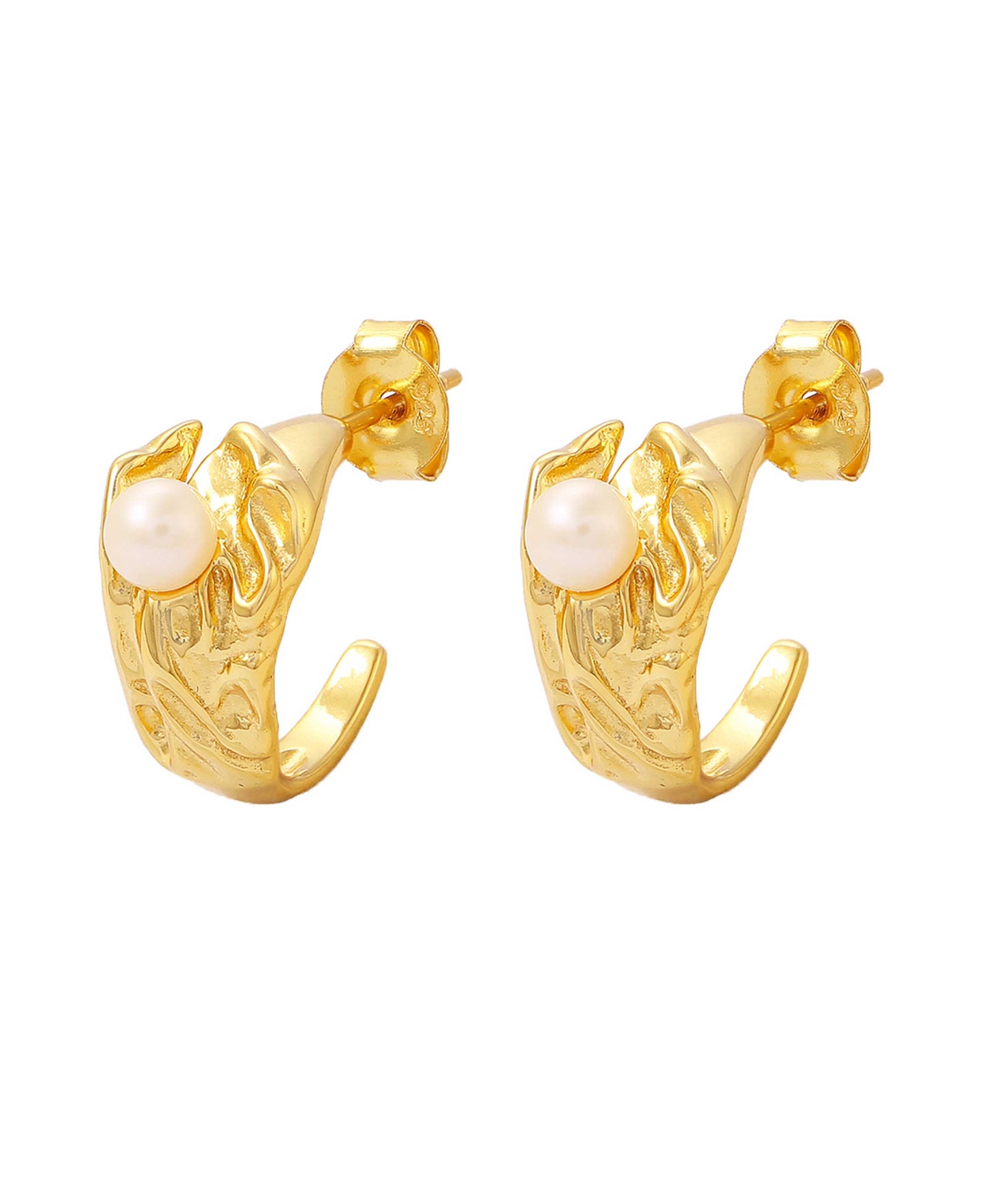 Kamma pearl earrings — gold, silver, pearl earrings in 18k gold-plated 925 sterling silver, freshwater pearls