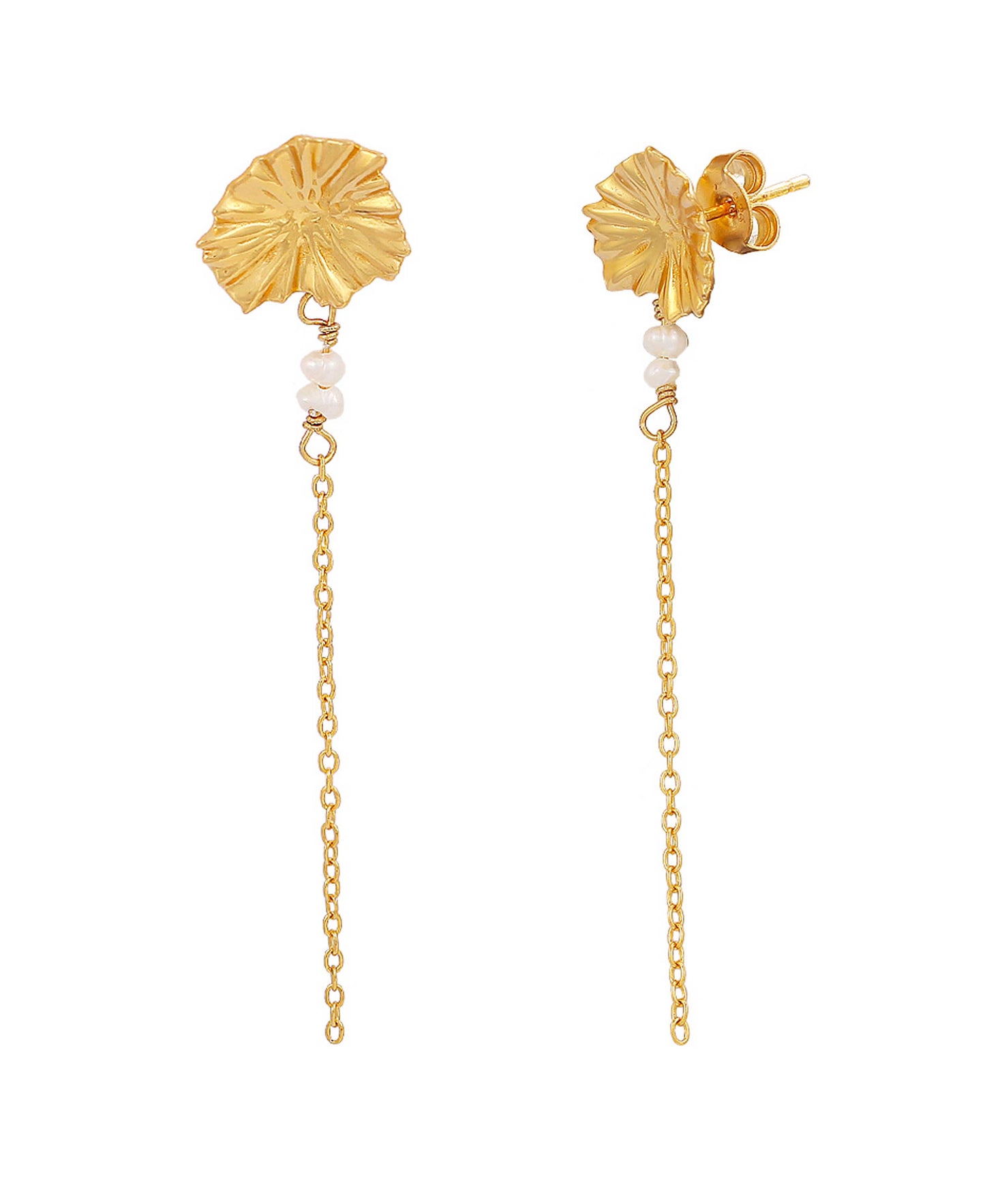 Dagmar chain earrings — gold, silver, pearl earrings in 18k gold-plated 925 sterling silver, freshwater pearls