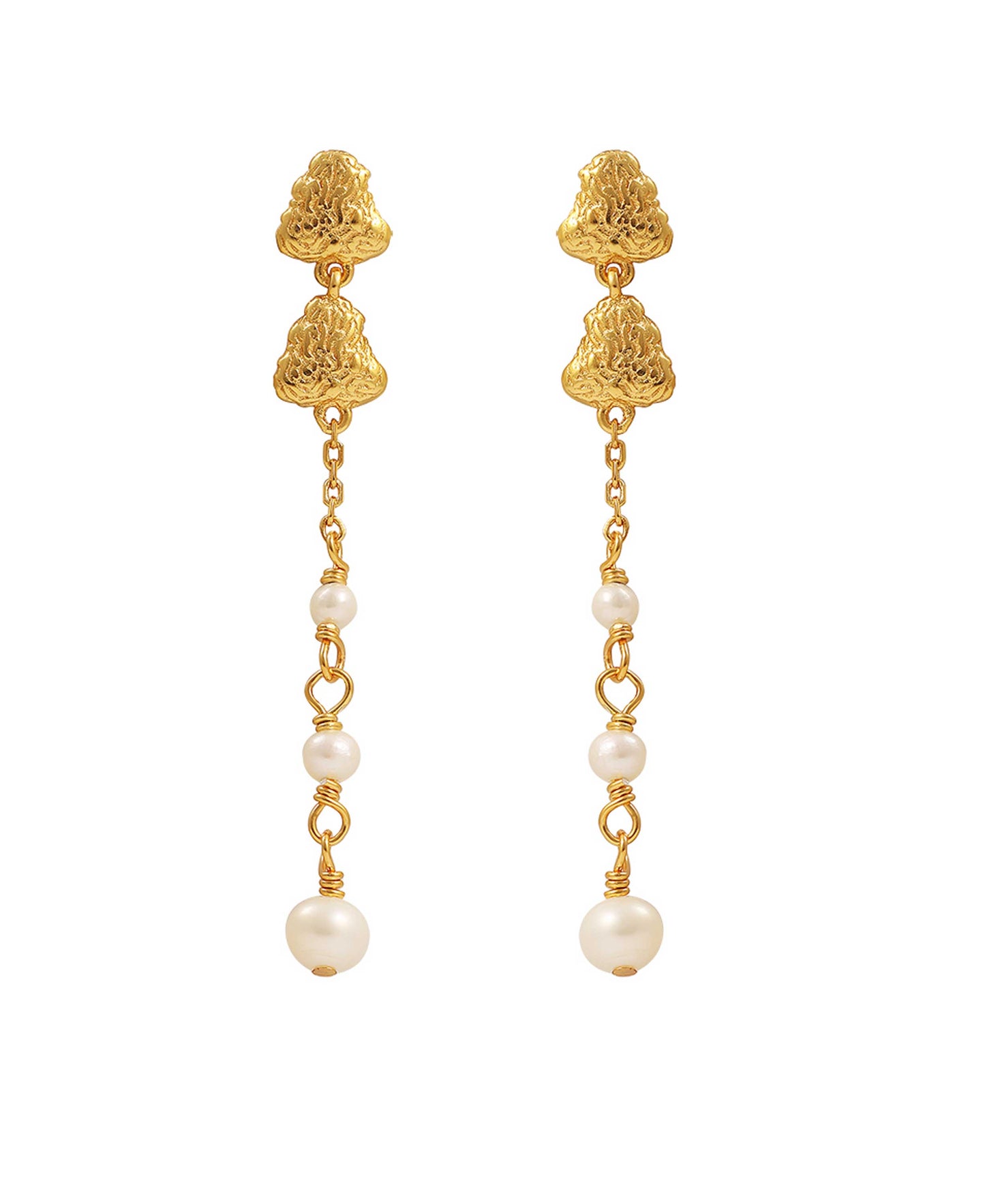 Coralie white grande earrings — gold, silver, pearl earrings in gold-plated 925 sterling silver, freshwater pearls