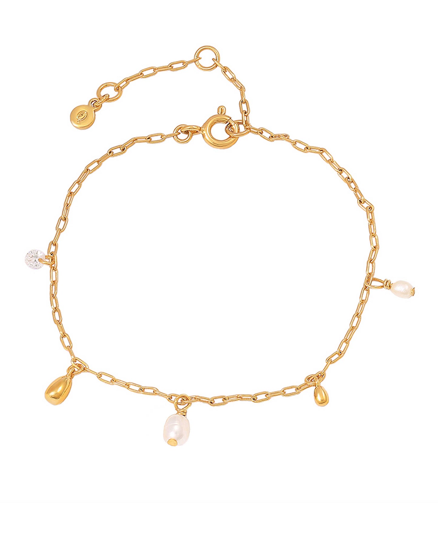 Pebble bracelet — gold, silver, pearl bracelet in 18k gold-plated 925 sterling silver, freshwater pearls