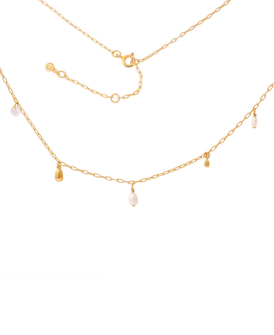 Pebble necklace — gold, silver, pearl necklace in 18k gold-plated 925 sterling silver, freshwater pearls
