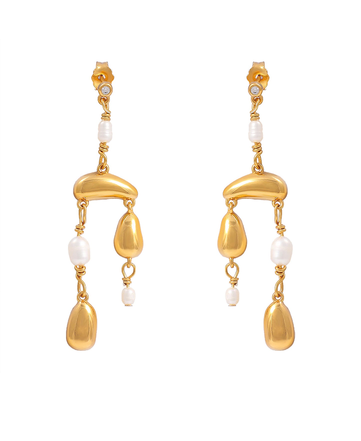 Pebble grande earrings — gold, silver, pearl earrings in 18k gold-plated 925 sterling silver, freshwater pearls