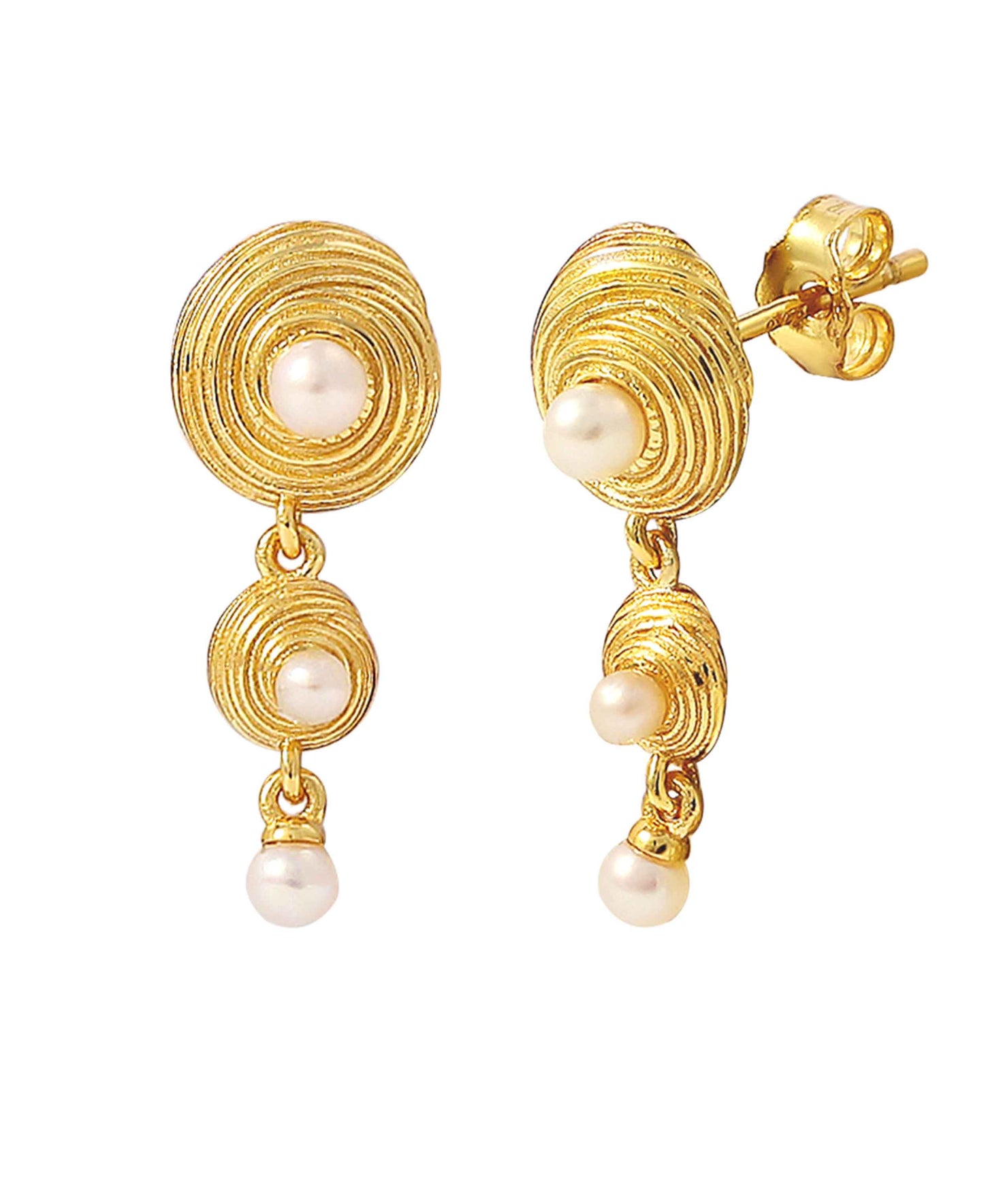 Shelly double earrings — gold, silver, pearl earrings in 18k gold-plated 925 sterling silver, freshwater pearls