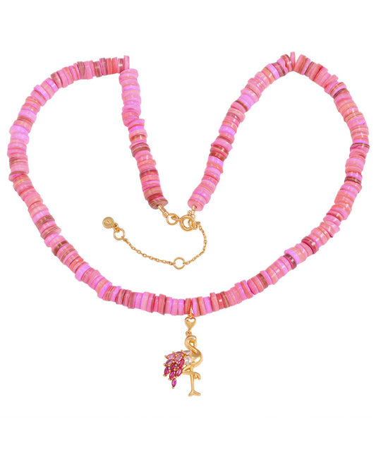 Pink flamingo necklace — gold, silver, pink necklace in 18k gold-plated 925 sterling silver