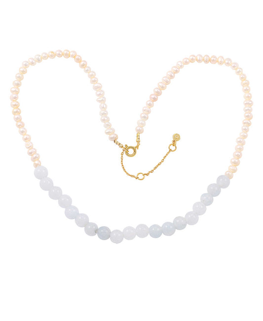 Evelyn pearl necklace — gold, silver, pearl necklace in 18k gold-plated 925 sterling silver, freshwater pearls