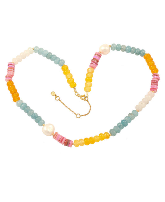 Holiday necklace — gold, silver, pearl necklace in 18k gold-plated 925 sterling silver, freshwater pearls