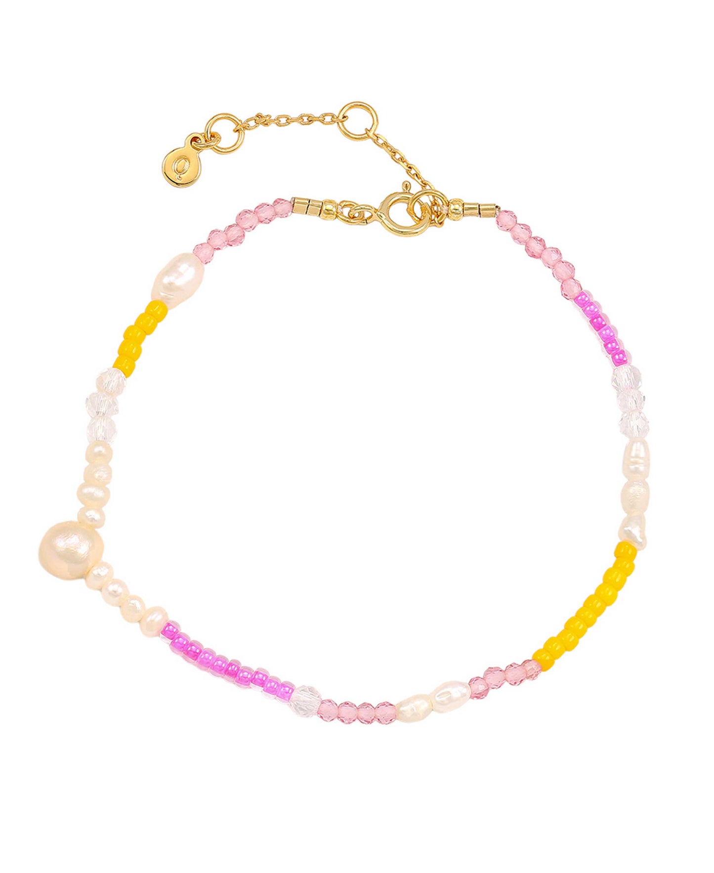 Pink rainbow bracelet — gold, silver, pearl bracelet in 18k gold-plated 925 sterling silver, freshwater pearls