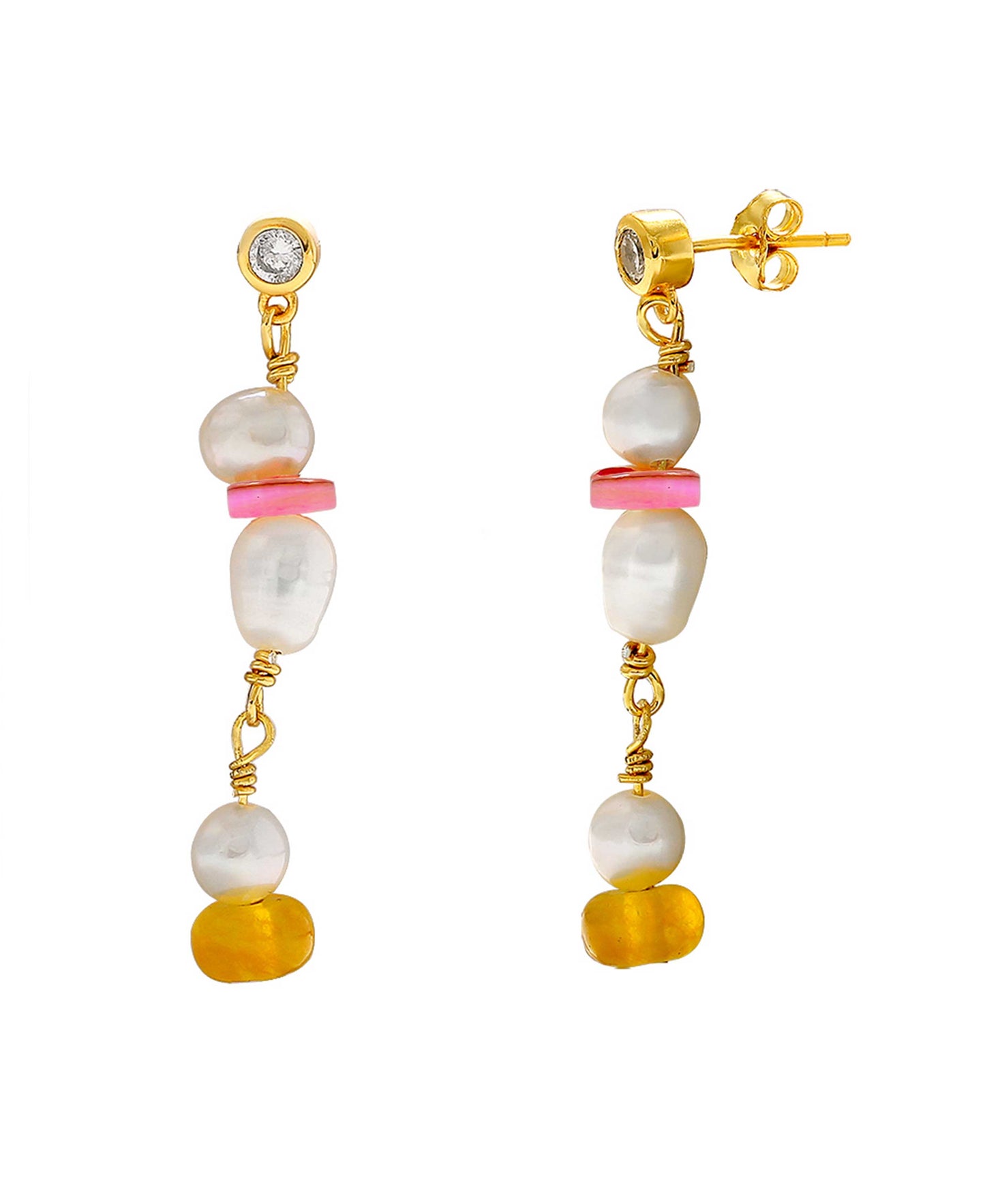 Holiday earrings — gold, silver earrings in 18k gold-plated 925 sterling silver, freshwater pearls