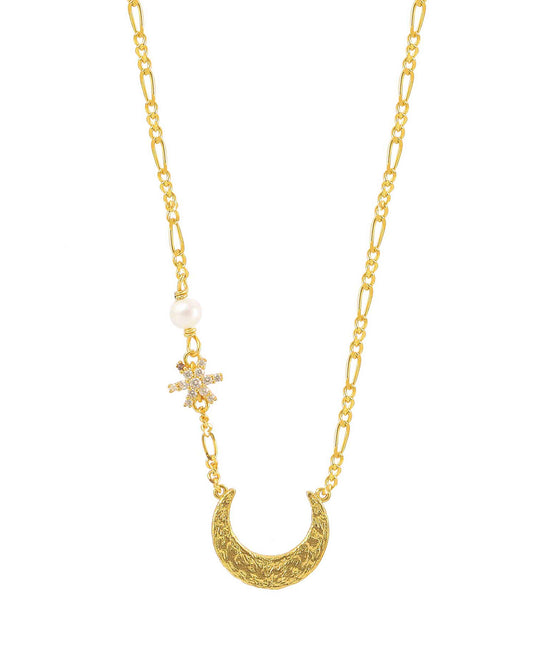 Galaxy necklace — gold, silver, pearl necklace in 18k gold-plated 925 sterling silver, freshwater pearls