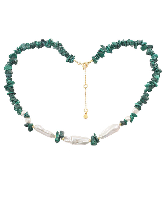 Green Ellie necklace — gold, silver, pearl necklace in gold-plated 925 sterling silver, freshwater pearls