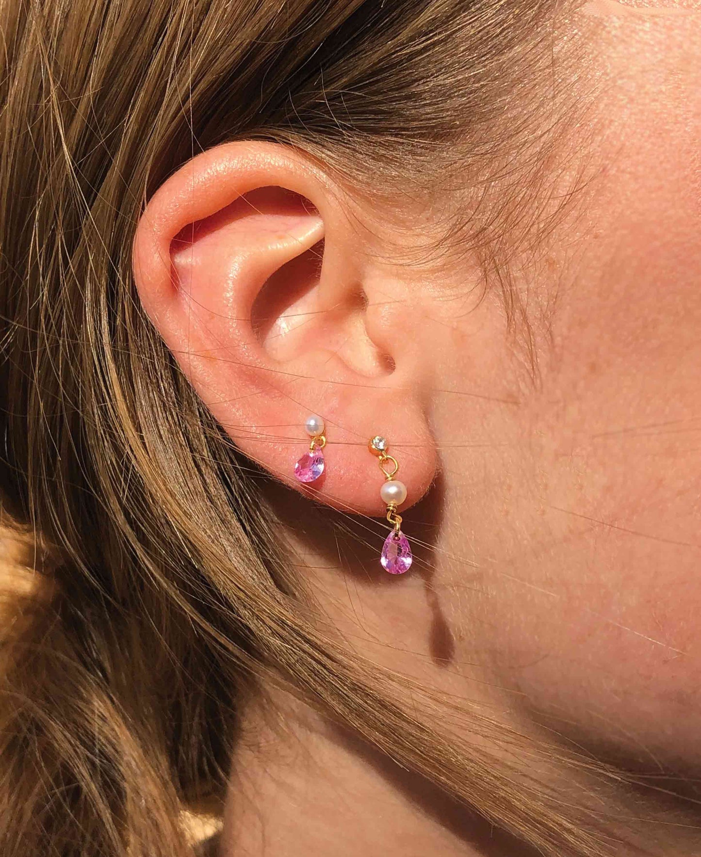 Small pink raindrop earrings
